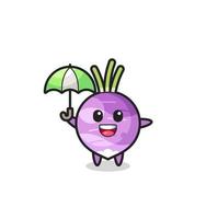 cute turnip illustration holding an umbrella vector