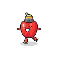 red bell pepper cartoon as an ice skating player doing perform vector