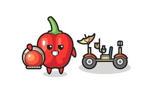 the cute red bell pepper as astronaut with a lunar rover vector