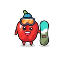 Illustration of red bell pepper character with snowboarding style vector