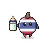 baby thailand flag badge cartoon character with milk bottle vector