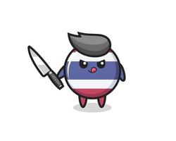 Linda mascota de la insignia de la bandera de Tailandia como un psicópata sosteniendo un cuchillo vector