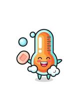 thermometer character is bathing while holding soap vector