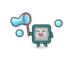 happy processor cartoon playing soap bubble vector