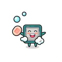 processor character is bathing while holding soap vector