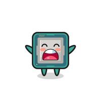 cute processor mascot with a yawn expression vector