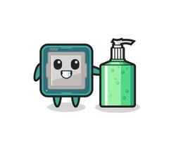 cute processor cartoon with hand sanitizer vector