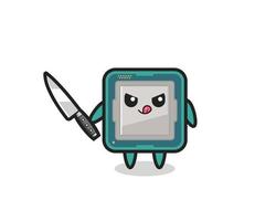 cute processor mascot as a psychopath holding a knife vector