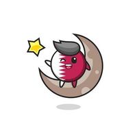 illustration of qatar flag badge cartoon sitting on the half moon vector