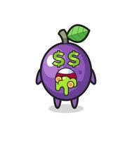 passion fruit character with an expression of crazy about money vector