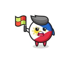 philippines flag badge character as line judge putting the flag up vector