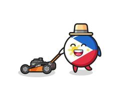 Ilustración del carácter de la insignia de la bandera de Filipinas con cortadora de césped vector