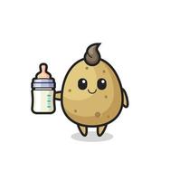baby potato cartoon character with milk bottle vector