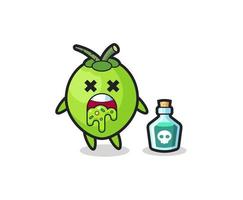 illustration of a coconut character vomiting due to poisoning vector