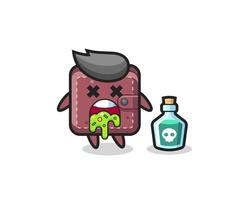 illustration of a leather wallet character vomiting due to poisoning vector