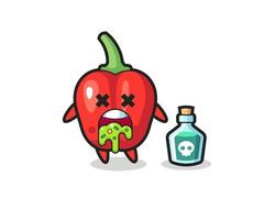 Ilustración de un personaje de pimiento rojo que vomita debido a una intoxicación vector