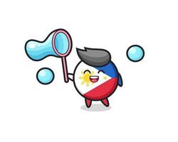 happy philippines flag badge cartoon playing soap bubble vector