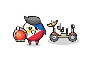 the cute philippines flag badge as astronaut with a lunar rover vector