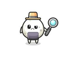 la mascota del lindo onigiri como detective vector