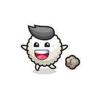 the happy rice ball cartoon with running pose vector