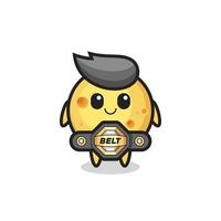 the MMA fighter round cheese mascot with a belt vector