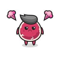 annoyed expression of the cute beef cartoon character vector