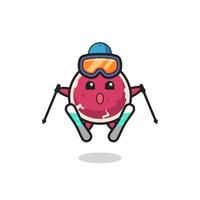 Personaje de mascota de ternera como jugador de esquí. vector