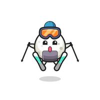 Personaje mascota onigiri como jugador de esquí. vector