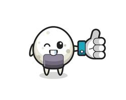 cute onigiri with social media thumbs up symbol vector