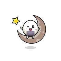 illustration of onigiri cartoon sitting on the half moon vector