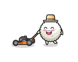 illustration of the rice ball character using lawn mower vector