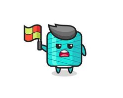 yarn spool character as line judge putting the flag up vector