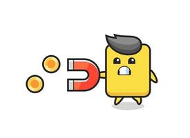 the character of yellow card hold a magnet to catch the gold coins vector