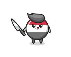 cute yemen flag badge mascot as a psychopath holding a knife vector