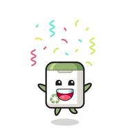 happy trash can mascot jumping for congratulation with colour confetti vector