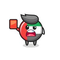 uae flag badge cute mascot as referee giving a red card vector