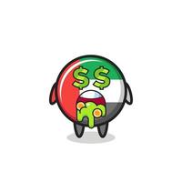 uae flag badge character with an expression of crazy about money vector