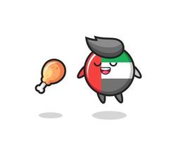 cute uae flag badge floating and tempted because of fried chicken vector