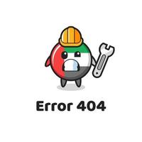 error 404 con la linda mascota de la insignia de la bandera de los emiratos árabes unidos vector