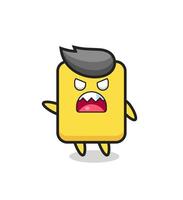 cute yellow card cartoon in a very angry pose vector