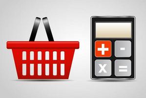 calculator and shopping basket vector illustration