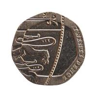 Moneda de 20 peniques, Reino Unido aislado sobre blanco