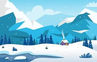 Small Cabin Near Snowy Mountain vector