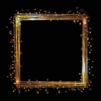 Vector golden frame with lights effects. Shining rectangle banner.