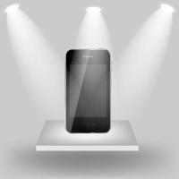 Mobile phone on white shelf on light grey background vector