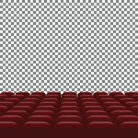 Rows of red cinema movie theater seats on transparent background vector