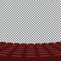 Rows of red cinema movie theater seats on transparent background vector