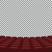 Rows of red cinema movie theater seats on transparent background vector