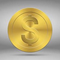 3d realistic gold dollar coin icon. vector