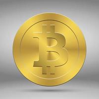 Gold coin with Bitcoin symbol. Cryptography currency vector